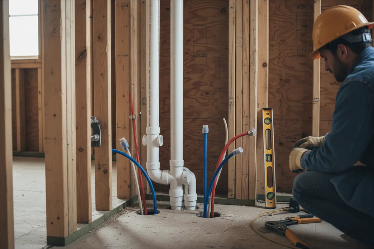 Drain and supply rough-in during Leak Detection in Sherborn